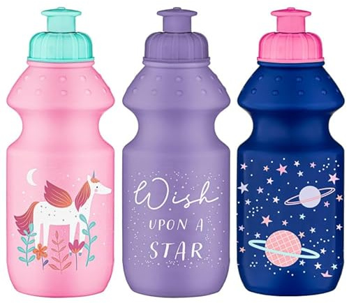 rightclick 3pk Kids Pull Top Sports Bottles Sports Water Bottle for Kids BPA Free Plastic Drinking Bottles Plastic Drinking Bottle Kids Water Bottles Clear Drinks Bottle for Boys Girls. (Unicorn)