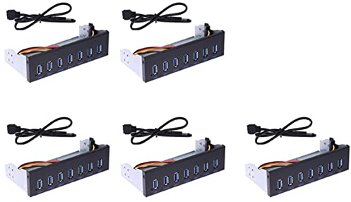 Qomcsrl 5X USB 3.0 Concentrador de 7 Puertos 5Gbs 5.25 Pulgadas Bahia Unidad CD-ROM Panel Frontal CD ROM para La Cascara de Computadora de 19 Pines A Tipo-A Macho Cable Dual Chip PCI-E 1X