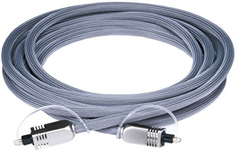 Monoprice Premium S/PDIF (Toslink) Digital Optical Audio Cable - Silver - 10 Feet | Heavy Duty Mesh Jacket, Metal Connector Heads, For Play Station, Xbox one, Home theater & More