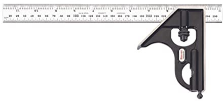 Starrett C33MEH-300 Vierkantkopf aus geschmiedetem, gehärtetem Stahl mit satiniertem Chrom-Klingenkombinationsquadrat, glatte schwarze Emaille, 300 mm Größe