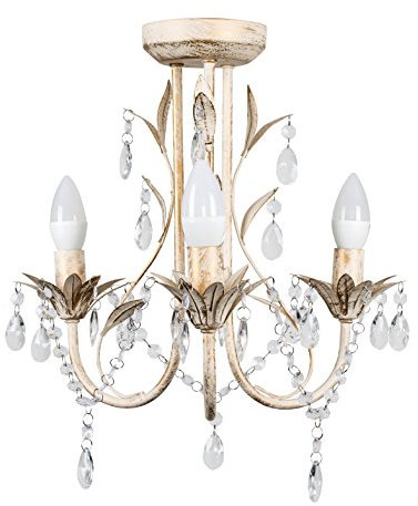 MiniSun | Traditional Style Gold/Cream 3 Way Chandelier Fitting with Clear Acrylic Jewel Beads | Home Décor, Bedside & Desk Lamp