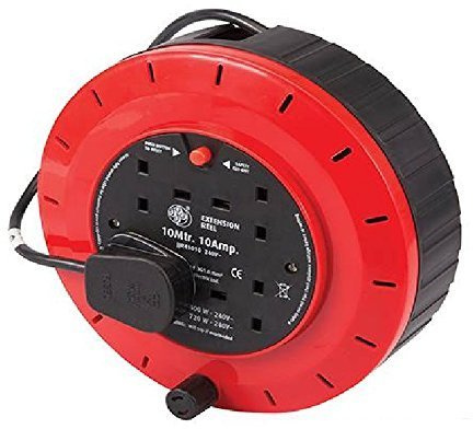10M EXTENSION CABLE REEL LEAD 4 WAY SOCKET ELECTRICAL HEAVY DUTY 10 AMP METRE BLUE/RED