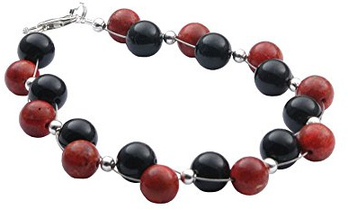 Armband Armschmuck aus Koralle & Onyx & 925 Silber schwarz rot-braun Armkette