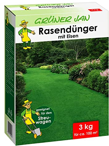 Grüner Jan organischer Rasendünger 3kg für ca. 100m² Rasen Frühjahr Sommer Herbst Langzeitdünger mineralisch