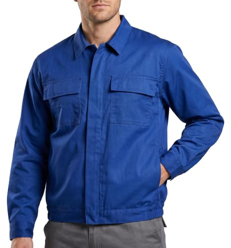 Stenso Pluton Klassische Arbeitsjacke Herren - Arbeitsjacke Männer mit Zwei Brusttaschen mit Patte, Reißverschluss, Elastische Taille, Manschetten mit Knopfverschluss, Bequem und Robust Königsblau XL