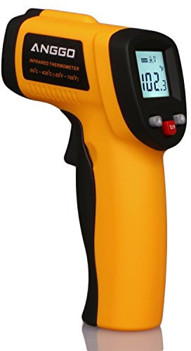 ANGGO Thermomètre numérique Infrarouge sans Contact Laser de -50°C à 420°C -58℉~788℉ avec Ecran LCD, Pile fournie, Jaune