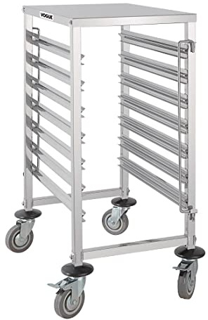 Vogue GG498 Gastronorm Racking Trolley 7 Level 900X380X557mm Catering, Silver | Model GG498 optimizes kitchen workflow by safely transporting food pans, ensuring reliable commercial suitability.