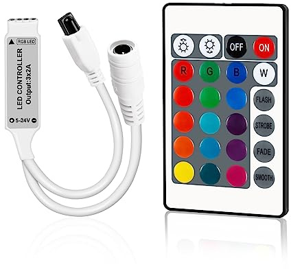 VIPMOON RGB Controller 5V-24V, 24-Tasten IR Fernbedienung für 3528 5050 2835 RGB-Lichtleisten