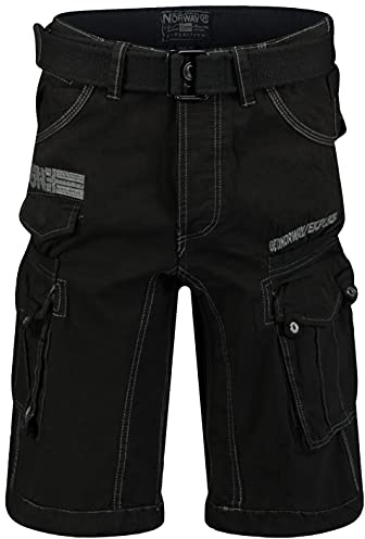 Geographical Norway Herren Baumwoll Cargo Shorts Parasol Stoff-Gürtel,Black,XL