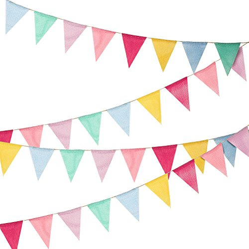 36 Flags Pastel Triangle Pennant Banner Garland, Fabric Bunting Flags for Birthday Party Decorations, Baby Shower, Boho Wedding, Spring Easter Decor, Reusable Hanging Pennant Banner