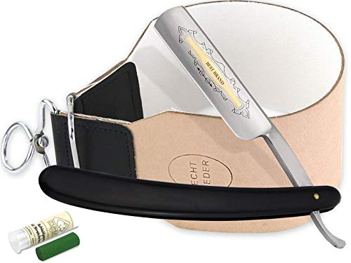 Rasiermesser mit Profi Streichriemen Leder Leinen Kombi und Paste aus Solingen Rasier Set-Angebot für Herren als Geschenk Idee