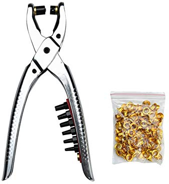 CVERY Ösenzangen-Set, Lochzangen mit 100 Stück 5 mm Hohlösen, Nieten für Leder, Stoff, Gürtel, Schuhe, Armband, tragbar, manuelle Werkzeugshow