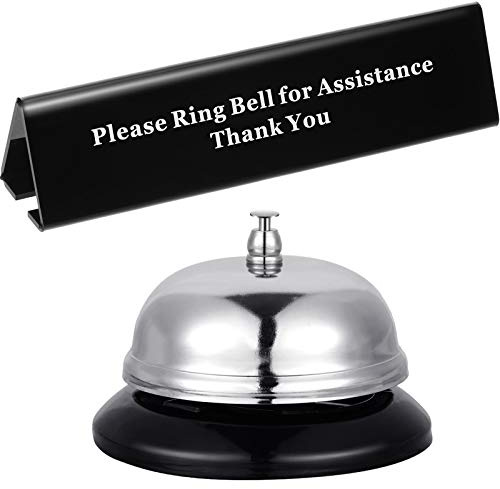 Desk Service Dinner Bell Metal Construction call Bell and double-side No Receptionist Sign, Please Ring Bell Sign for Service Assistance for Hotels, Schools, Restaurants, Reception Areas, Hospitals