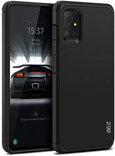 BEZ Hülle für Samsung Galaxy A51 Hülle, Handyhülle Tasche Stoßfestes Kompatibel für Samsung A51, [Heavy Duty Serie] Outdoor Dual Layer Armor Case Handy Schutzhülle Robuste, Schwarz