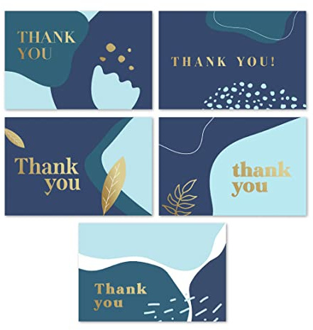 Rileys Tarjetas De Agradecimiento Con Sobres a Juego | 50 Unidades, Lámina Dorada, Tarjetas De Notas en Blanco, Perfectas Para Bodas, Negocios, Tarjetas De Regalo, Graduación, Baby Shower -Azul Marino