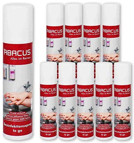 ABACUS® 10x 100 ml Desinfektionsspray to go - Desinfektionsmittel für Hände und Oberflächen (7622)