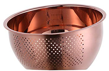 Meisha Rice Washing Bowl, Stainless Steel Versatile 3-In-1 Colander and Kitchen Strainer with Side Drainers for Rice, Vegetables & Fruit - Rose Gold
