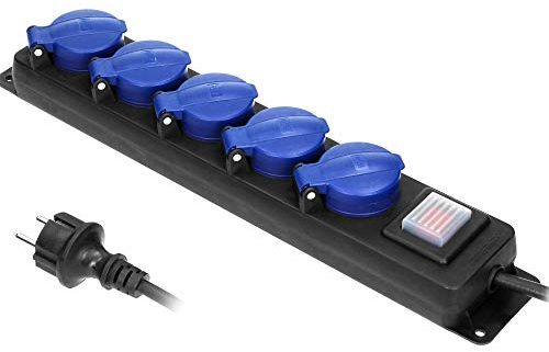 ORNO OR-AE-13159(GS)/3M Mehrfachsteckdose Außen Werkstatt Steckdose IP44 5-Fach mit 3m Kabel (3m)