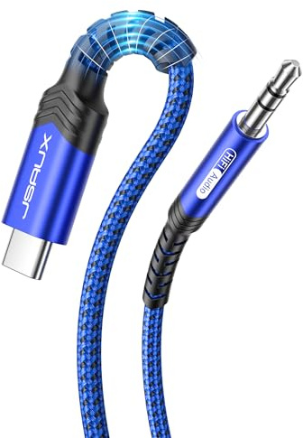 JSAUX USB C auf Klinke AUX Kabel 1M, USBC zu 3,5mm Jack Auto Kopfhörer Adapter Nylon geflochtene Aux Kabel Kompatibel mit iPhone 16/15 Pro Max, Galaxy S24/S23/S22 Ultra, iPad Pro, Huawei P40-Blau