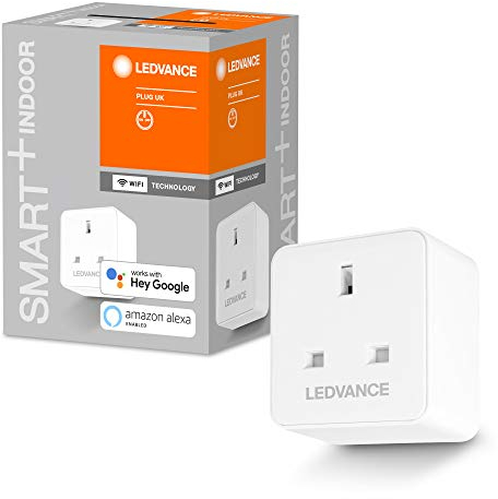 LEDVANCE Presa intelligente commutabile con tecnologia WiFi per prese UK, con misurazione della potenza, controllabile con Google e Alexa Voice Control e telecomando, SMART+ PLUG UK, confezione da 4