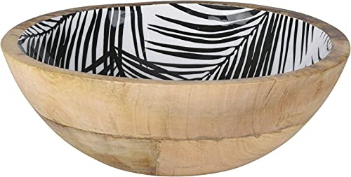 Rammento Dekoschale aus Mangoholz, 20 cm, Schwarz und Weiß, Blumendruck, ideal für Obst oder Potpourri, handgefertigt in Indien, perfekt als eigenständiges Dekorationsstück oder zum Präsentieren von