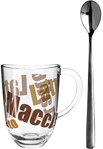 LEONARDO HOME leonardo 2 Latte Macchiato Tassen NAPOLI 380ml 3 farbig + 2 Löffel, 024237, Glas, Transparent