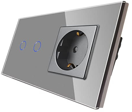 CNBINGO Dimmer con una sola toma, atenuador Gris, interruptor de luz táctil, vidrio endurecido con luz de fondo LED, interruptor de 2 bandas de 1 vía, AC 240V 700W, conductor neutral requerido