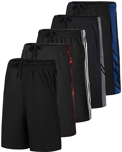5 Pack Boys' Mesh Athletic Shorts Basketball Kids Soccer Sports Pockets