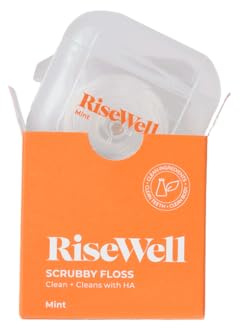 RiseWell Scrubby Tooth Floss - Natural PFAS Free Dental Floss for Teeth with Hydroxyapatite and Xylitol - Dentist-Formulated Plaque Remover for Teeth - Vegan, Natural, Expanding, Mint Waxed, 30 Yards