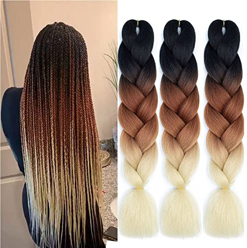 Extension Per Treccine Africane 3pc Jumbo Treccia Extension Capelli Fibra Sintetica Treccia Di Scatola Crochet Twist Braiding Hair (24zoll(3per Pack),black-brown-blonde)