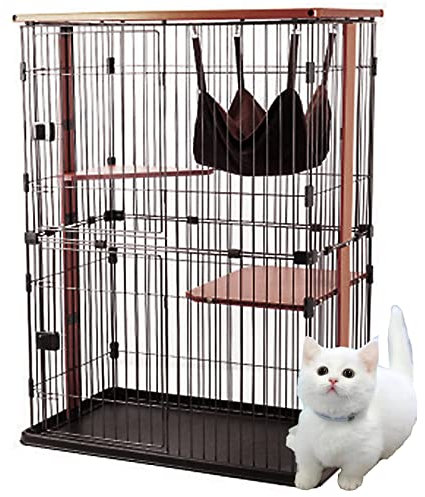 Katzengehege Indoor Holz Rahmen XXL Balkon Ohne Bohren Käfig für Haustiere/Spielkäfig, Zusammenklappbarer Katzenkäfig mit 2/3 Ebenen, Pet Cage für Kätzchenübung(B,85 * 54 * 118cm)