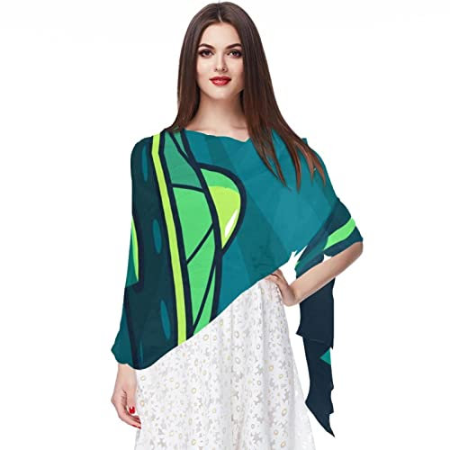Chiffon-Schal, leicht, weich, durchsichtig, lang, für alle Jahreszeiten, dunkelblaues Design, Mehrfarbig