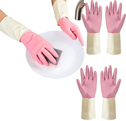 YLWX Zweifarbige Latex-Reinigungshandschuhe, Hautfreundliche Küchen-Geschirrspülhandschuhe für Wäsche, Geschirrspüler, Friseure (Color : B, Size : S)
