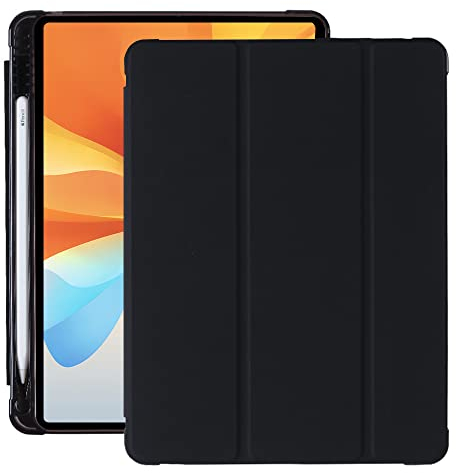 Amazon Marke - Hülle für iPad 10,2 Zoll 9./8./7. Gen (2021/2020/2019) - PU Leder Tasche Schutzhülle mit Transluzent Rücken Deckel & Stifthalter, Auto Schlaf/Wach, Schwarz