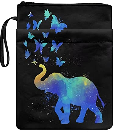 Poceacles Buchhülle für Buchliebhaber, Elefanten-Schmetterlinge, Muster, Buchumschlag für Hardcover, Taschenbuch, strapazierfähige Buchhüllen mit Reißverschluss