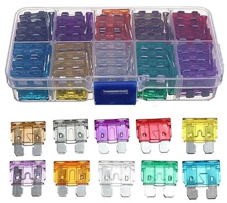 AUTOZOCO Fusibles estándar para automóviles, Kit de fusibles para automóviles, Set de fusibles para coches, Contiene 10 uds de cada amperaje: 2A 3A 5A 7,5A 10A 15A 20A 25A 30A 35A, 100 unidades, 32V