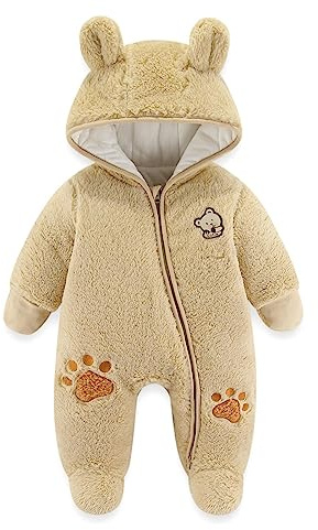 JiAmy Combinaison Bebe Garcon Fille Hiver Polaire Combipilote Pilote Bébé Manteau à Capuche, Manches Longues Ours Combinaison de Neige Kaki 0-3 Mois