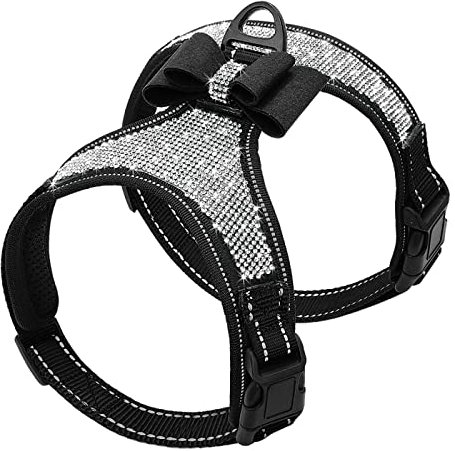 Reflektierendes Hundegeschirr Für Den Außenbereich, Robustes Nylon, Bulldoggen-Mops-Geschirr, Weste, Glänzendes Strass-Schleifen-Hundegeschirr, Verstellbares Hundegeschirr,E,M