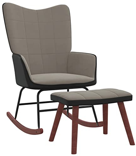 vidaXL Schaukelstuhl mit Hocker Relaxstuhl Schaukelsessel Schwingsessel Relaxsessel Schwingstuhl Polstersessel Sessel Hellgrau Samt PVC