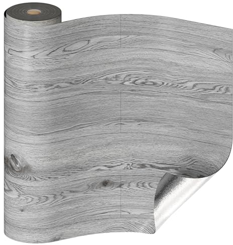 Oxdigi PVC Bodenbelag Selbstklebende 3m², Holzoptik Vinylboden Bodenfliesen, Verdickende Bodenaufkleber für Eingangstür, Wohnzimmer, Küche, DIY Zuschneidbar Vinyl-Fußböden 60x500 cm Grau