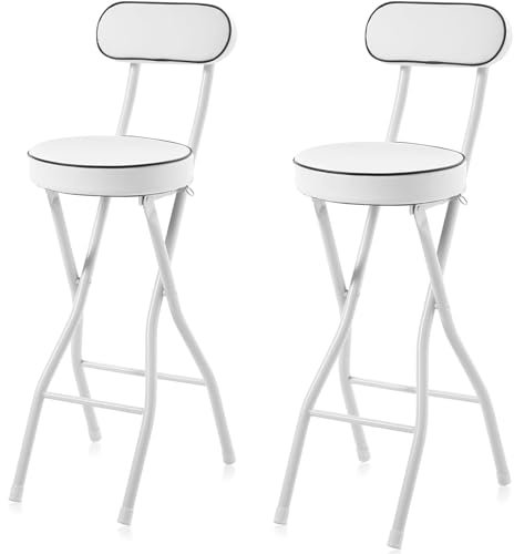 SOYDAN Sgabello da Bar Pieghevole Moderno in Metallo per Adulti con Schienale e Poggiapiedi, Sedia da Colazione da Banco per Esterni, Negozi, caffè (Bianco, 60 Cm / 24 Pollici) (Size : 2Pcs)