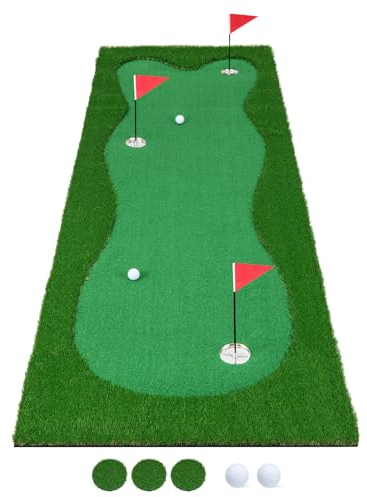 COSTWAY 10 x 3.3FT Putting Green, Indoor Outdoor Large Golf Practice Turf With 3 Holes, 3 Training Aid Cups, 2 Balls and Flags, Professional Training Mat for Home Backyard Office