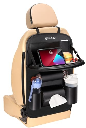 Einesin Proteggi Sedile Auto Bambini Posteriore con Vassoio da Tavolo Pieghevole per tablet bambini, Organizer Auto, Tasche Multiple, Impermeabile