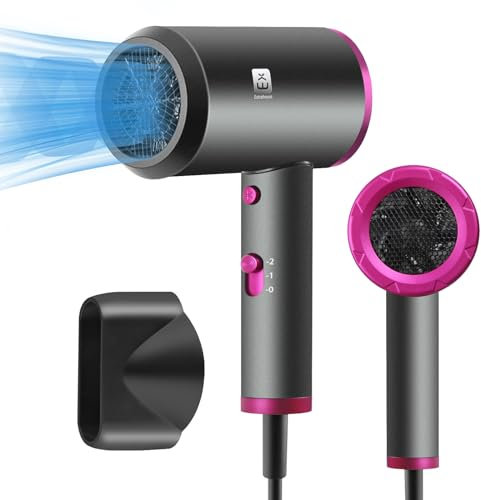 EXTRASTAR Asciugacapelli 2000W, asciugatura rapida, 2 velocità, 1 ugello styling, pulsante aria fredda, temperatura costante senza danneggiare i capelli, basso rumore, colore rosa