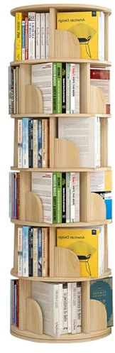 Drehbares Bücherregal, 6 stufiges 360°-Eckbuchregal, Wohnzimmer-Schlafzimmer-Heimbodenbuchregal, mehrstufige Lagerung, ursprüngliche Holzfarbe