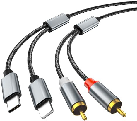 Cinch-Kabel für Telefon, 2 RCA--Klinkenkabel, USB-Typ-C-auf-2-RCA-Audiokabel (2-in-1-RCA-Kabel) für Telefon, Tablet, PC, MP3-Player, Pod, Verstärker, Lautsprecher, kompatibel mit Lightning(2m)