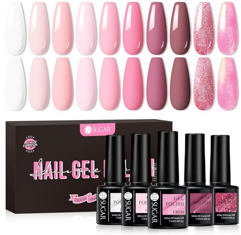 UR SUGAR UV Nagellack Rosa, Nagellack Rosa Gel Nagellacks Gellack UV Farbgel Starter Set für Nagelstudio Nagel Sets mit Geschenkbox Maniküre Set