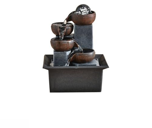 Fontana da interni Feng Shui Piccola fontana d'acqua corrente Soggiorno Decorazione dell'acqua circolante da tavolo Decorazione dell'ufficio Decorazione della fontana da tavolo in resina con texture t