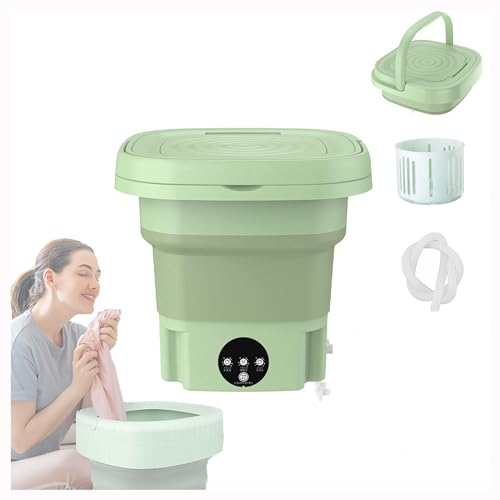 HAZARA Lavatrice Portatile con Centrifuga, 8L Mini Lavatrice Pieghevole Peso 2Kg,Altezza da Ripiegato:14.5cm Mini Lavatrice per Appartamento,Lavanderia,Campeggio,Viaggi,Green