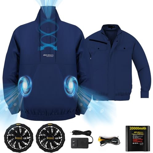 MIDIAN 30V Air Conditioned Cooling Jacket for Men Woman, 20000mA large Capacity Cooling Clothes with Fan Body Cold Apparel for Workers Summer Clothes Outdoor (US, Alpha, Large, Regular, Regular, navy)
